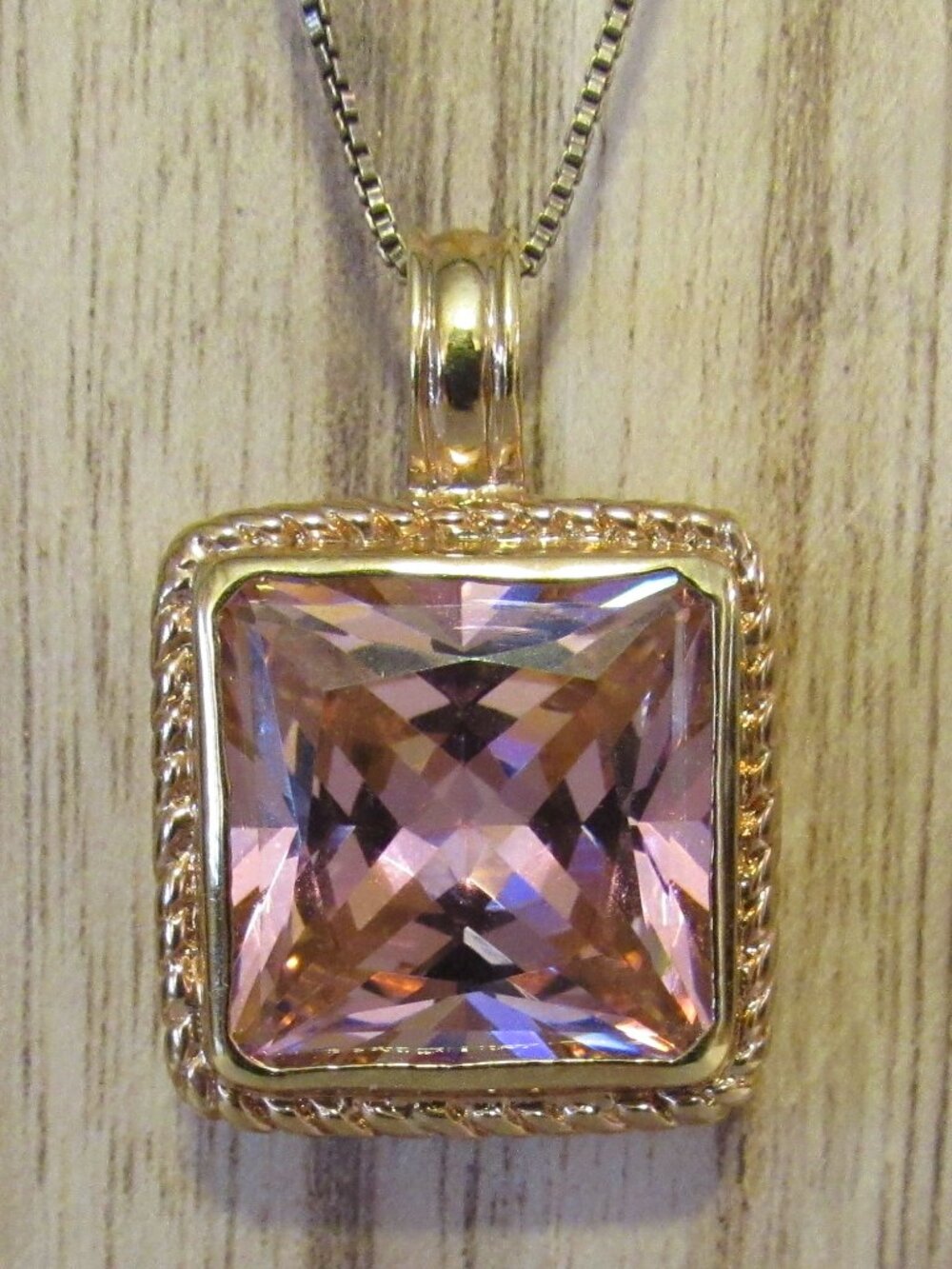Vintage UTC Vermeil Sterling Silver 925 Large Square Sparkling Pink CZ Pendant